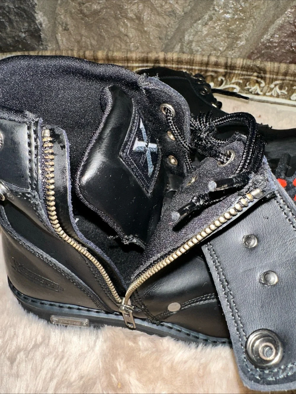 Xelement 1505 Men’s Black Leather Motorcycle Boots Side Zip Lace Up Biker Size 9